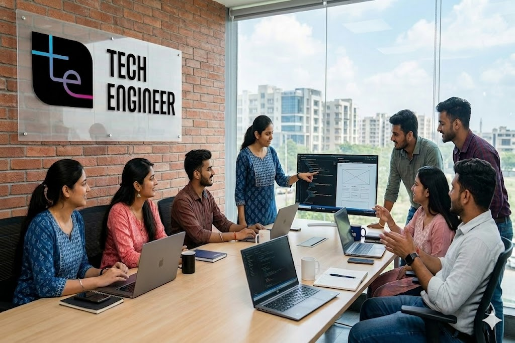 TechEngineer web development team in Mohali collaborating on live client projects with real developers